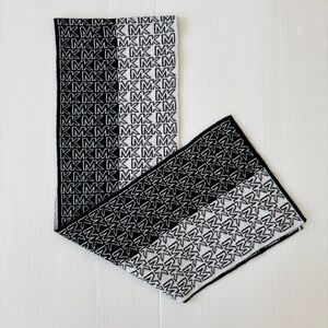 MICHAEL Michael Kors Black & White MK Monogram Logo Scarf 66” x 9.5”